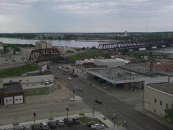 WS Shot of Rock Island Mississippi river & bridge / Rock Island, Minnesota, United States Stock Footage