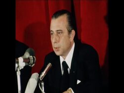 SYND 6 8 77 ACTING-PRESIDENT KYPRIANOU PRESS CONFERENCE ON MAKARIOS News Clip