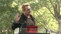 SPEECH - Bono at Bono and Yoko Ono honor John Lennon at Event on Ellis Island Stock Footage