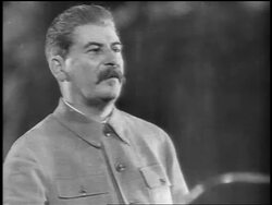 B/W 1937 close up Joseph Stalin giving speech / Russia Stock Footage