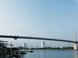 Rama III Bridge across the Chao Phraya River, Bangkok, Thailand Stock Footage
