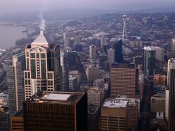 High view point overlooking Seattle towards the Space Needle. Stock Footage