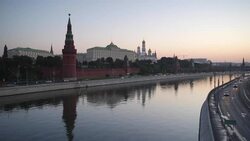 Kremlin churches and towers from Moscow River Bridge, Moscow, Russia, Europe Stock Footage