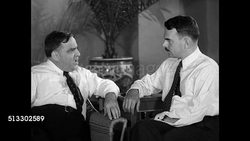 1937: DEWEY and LAGUARDIA: VS CU New York City prosecutor Thomas E. Dewey &amp; Mayor Fiorello LaGuardia on telephone. REPRISAL: MS LaGuardia &amp; Dewey sitting talking'...law enforcement cannot take a holiday...' CU Newspaper 'Dewey Enters Race...' NYC Instructional Video