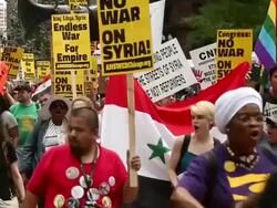 Protesters Demonstrate Against Intervention In Syria Stock Footage
