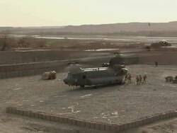 WS Military helicopter taking off / Musa Qala, Helmand Province, Afghanistan.   Stock Footage