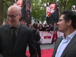 INTERVIEW - Michael PeÃ±a, (interrupted by Peyton Reed), on looking good, action movies & Marvel at Ant Man European Premiere on 8th July 2015 in London, England. Stock Footage