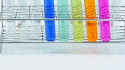panning : much color of chemicals in test tubes Stock Footage