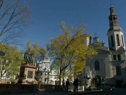 Place De L'Hotel D'Ville and Notre Dame du Quebec Stock Footage