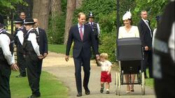 Prince William and Duchess of Cambridge Arrive For Christening Of Princess Charlotte News Clip