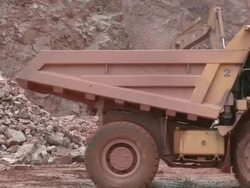 MS ZI PAN Excavator trucks at quarry / Taben-Rodt, Rhineland-Palatinate, Germany Stock Footage
