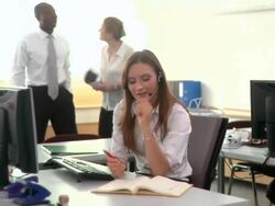 DOLLY: In the office Stock Footage