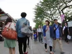 MS POV people walking on street near senso ji temple / Asakusa, Tokyo, Japan Stock Footage