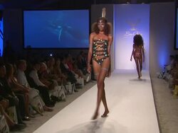 Models walk the runway during the Lisa Blue swimwear 2012 show Stock Footage