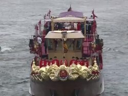 Queen Elizabeth II, Camilla, Duchess of Cornwall, Prince Charles, Prince of Wales, Prince Philip, The Duke of Edinburgh, Catherine, Duchess of Cambridge, Prince William, Duke of Cambridge and Prince Harry at Queen Elizabeth II, Camilla, Duchess of Cornwall Stock Footage