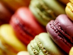 ECU R/F Colorful macaroon placed in row / Seoul, South Korea Stock Footage