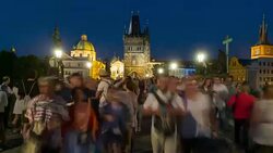 Time Lapse, Crowd walking at Charles Bridge at dusk, Prague Stock Footage