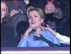 President Bill Clinton acknowledges First Lady Hillary Clinton during his convention speech News Clip