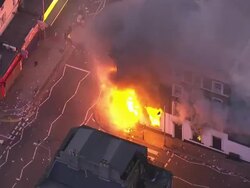 Aerial Shots of Buildings in Croydon Ablaze News Clip