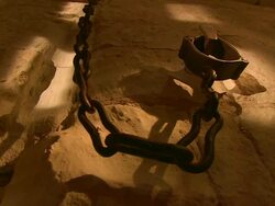 CU LA Prison chains / Loire Valley, France Stock Footage