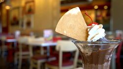 chocolate sundae ice-cream in cafe Stock Footage