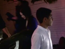 Michelle Trachtenberg & Kid Cudi departing the Chateau Marmont in West Hollywood - Celebrity Sightings in Los Angeles Stock Footage