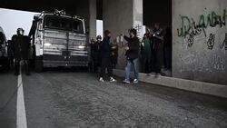 Demonstrators outside the Calais 'Jungle' Camp. Stock Footage