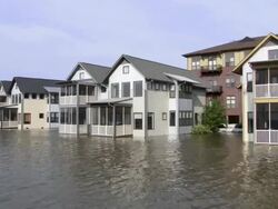 May 9, 2011 Mississippi River Flooding 2nd floor flooding of Condos at Mud Island, Memphis, Tennessee, USA Stock Footage