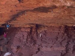 WS View of male climber climbing crack upside down / Moab, Utah, United States Stock Footage