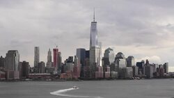 One World Trade Center and Downtown Manhattan across the Hudson River, New York, Manhattan, United States of America Stock Footage