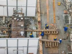 TL : moving and maintenance electrical machine by worker Stock Footage