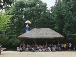 WS Man walking on a tightrope / Yongin, Gyeonggido,  South Korea Stock Footage