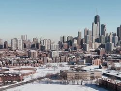 WS View of city skyline in winter / Chicago, Illinois, USA Stock Footage
