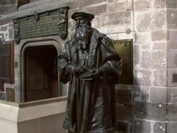 ZI Statue of John Knox inside St. Giles' Cathedral / Edinburgh, Scotland, United Kingdom Stock Footage
