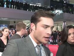 INTERVIEW: Ed Westwick on cast and on how it was to party with them at the Chalet Girl World Premiere at London England. (Footage by WireImage Video/GettyImages) Stock Footage