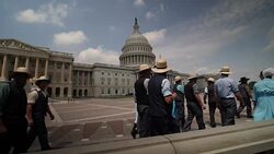 Slow-motion shots of tourists outside the US Capitol News Clip