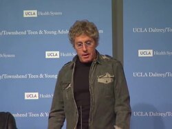 SPEECH: Roger Daltrey on the need for the program at the The UCLA Daltrey/Townshend Teen And Young Adult Cancer Program Dedication at Los Angeles CA.  Stock Footage