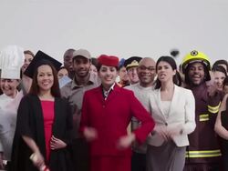 Diverse crowd with different careers raising arms cheering Stock Footage
