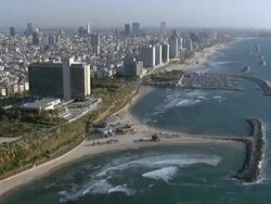 Aerial coastline, Tel Aviv, Israel Stock Footage