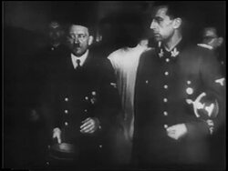 B/W 1945 PAN Adolf Hitler walking with officials in last days before death / newsreel Stock Footage