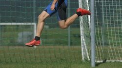 HD Super Slow-Mo: Male Athlete Training A Long Jump Stock Footage