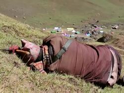 MS Sex herb collector resting at Himalayan mountains / Durma, Banke District, Nepal Stock Footage