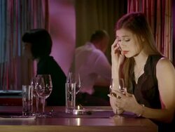 HD DOLLY: Disappointed Woman Waiting For Date In Restaurant Stock Footage
