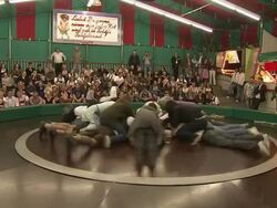 Game "Teufelsrad" and audience watching playing people Stock Footage