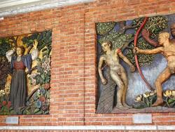 MS Shot of Sculptures at Oslo City Hall / Oslo, Norway Stock Footage