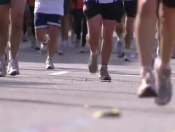 Participants run in a marathon. Stock Footage