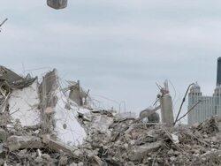 MS Wrecking ball crushing rubble / Chicago, Illinois, USA Stock Footage