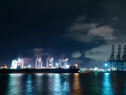 Shipyard working loading Container cargo at Night Stock Footage