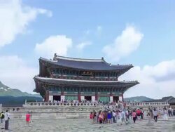 View of Geunjeongjeon(main architecture in Gyeongbokgung) in Gyeongbokgung(ancient palace) Stock Footage