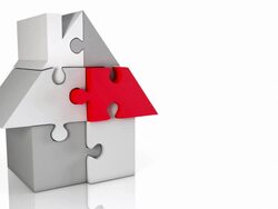 Animated Jigsaw House Loop - Red/Grey (2 camera angles) Stock Footage